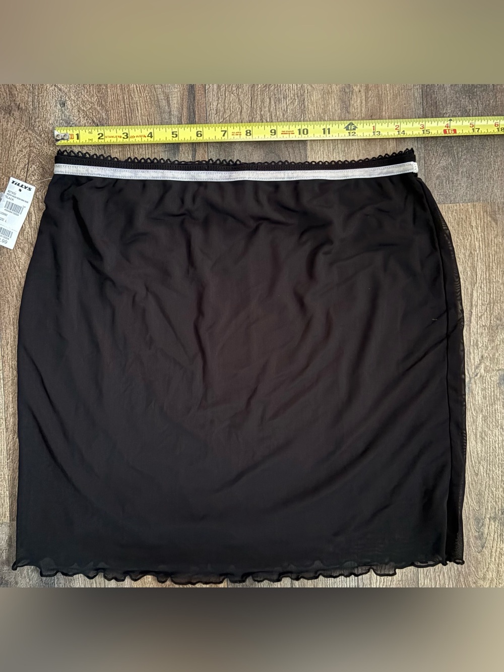 RSQ Black Mesh Mini Skirt w/ Trim and White Bow Accents, Ruffle Hem, Large, NWT - Picture 8 of 8